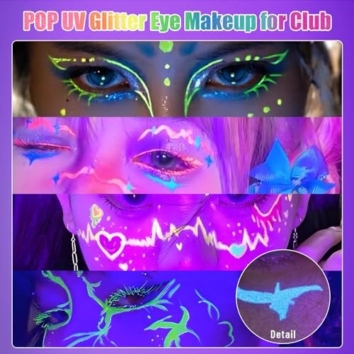 BOBISUKA 7 Colors Neon Eye Liner: UV Glitter Liquid Eyeliner Pencil Set - Waterproof, Smudge-proof Rainbow Eyeshadow for Halloween, Party & Birthday - görsel 6