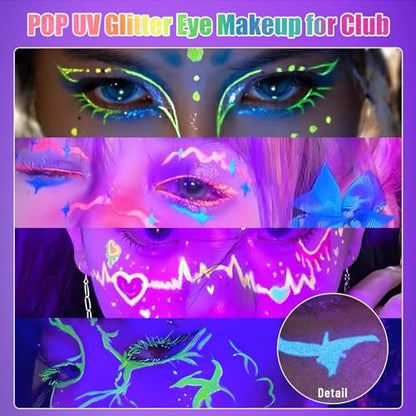 BOBISUKA 7 Colors Neon Eye Liner: UV Glitter Liquid Eyeliner Pencil Set - Waterproof, Smudge-proof Rainbow Eyeshadow for Halloween, Party & Birthday