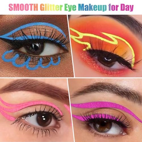 BOBISUKA 7 Colors Neon Eye Liner: UV Glitter Liquid Eyeliner Pencil Set - Waterproof, Smudge-proof Rainbow Eyeshadow for Halloween, Party & Birthday - görsel 8