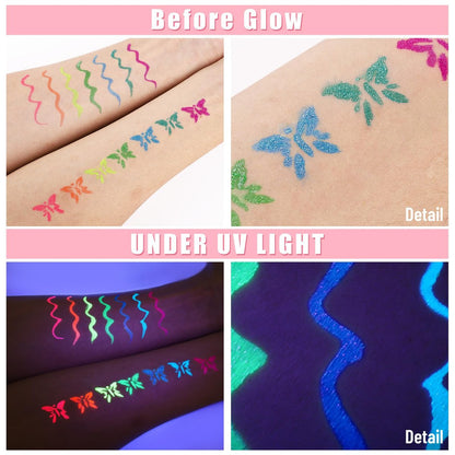 BOBISUKA 7 Colors Neon Eye Liner: UV Glitter Liquid Eyeliner Pencil Set - Waterproof, Smudge-proof Rainbow Eyeshadow for Halloween, Party & Birthday