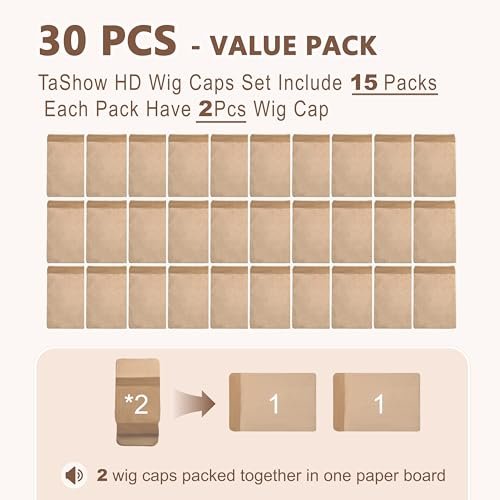 TaShow 30 Pack Ultra Thin Transparent Wig Caps for Women – Breathable Nylon Stocking Cap for Long Thick Hair with Elastic Band - görsel 11