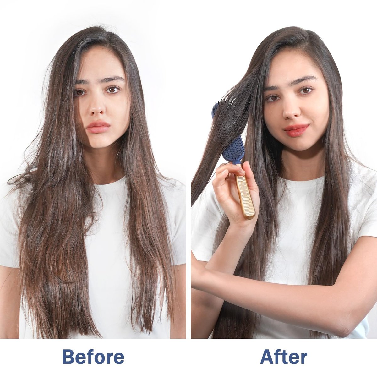 SHINLEA Slim Hair Brush for Fine, Thin & Thick Hair - Soft Double Nylon Bristles for Deep Detangling & Scalp Massage - Luxury Gold Metal Handle - Navy Blue & Gold Avelisse