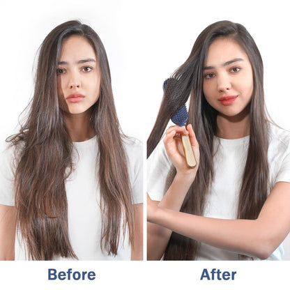 SHINLEA Slim Hair Brush for Fine, Thin & Thick Hair - Soft Double Nylon Bristles for Deep Detangling & Scalp Massage - Luxury Gold Metal Handle - Navy Blue & Gold Avelisse