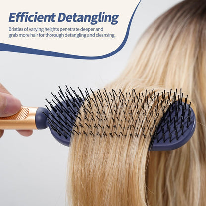 SHINLEA Slim Hair Brush for Fine, Thin & Thick Hair - Soft Double Nylon Bristles for Deep Detangling & Scalp Massage - Luxury Gold Metal Handle - Navy Blue & Gold Avelisse