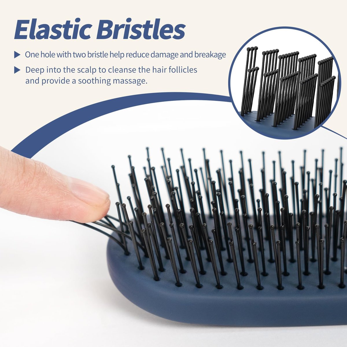 SHINLEA Slim Hair Brush for Fine, Thin & Thick Hair - Soft Double Nylon Bristles for Deep Detangling & Scalp Massage - Luxury Gold Metal Handle - Navy Blue & Gold Avelisse