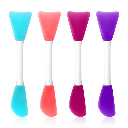 4-Pack Double-End Silicone Face Mask Applicator Brushes for Mud Mixing, Skincare Cream, Lotion, Gel & Foundation - Multicolor