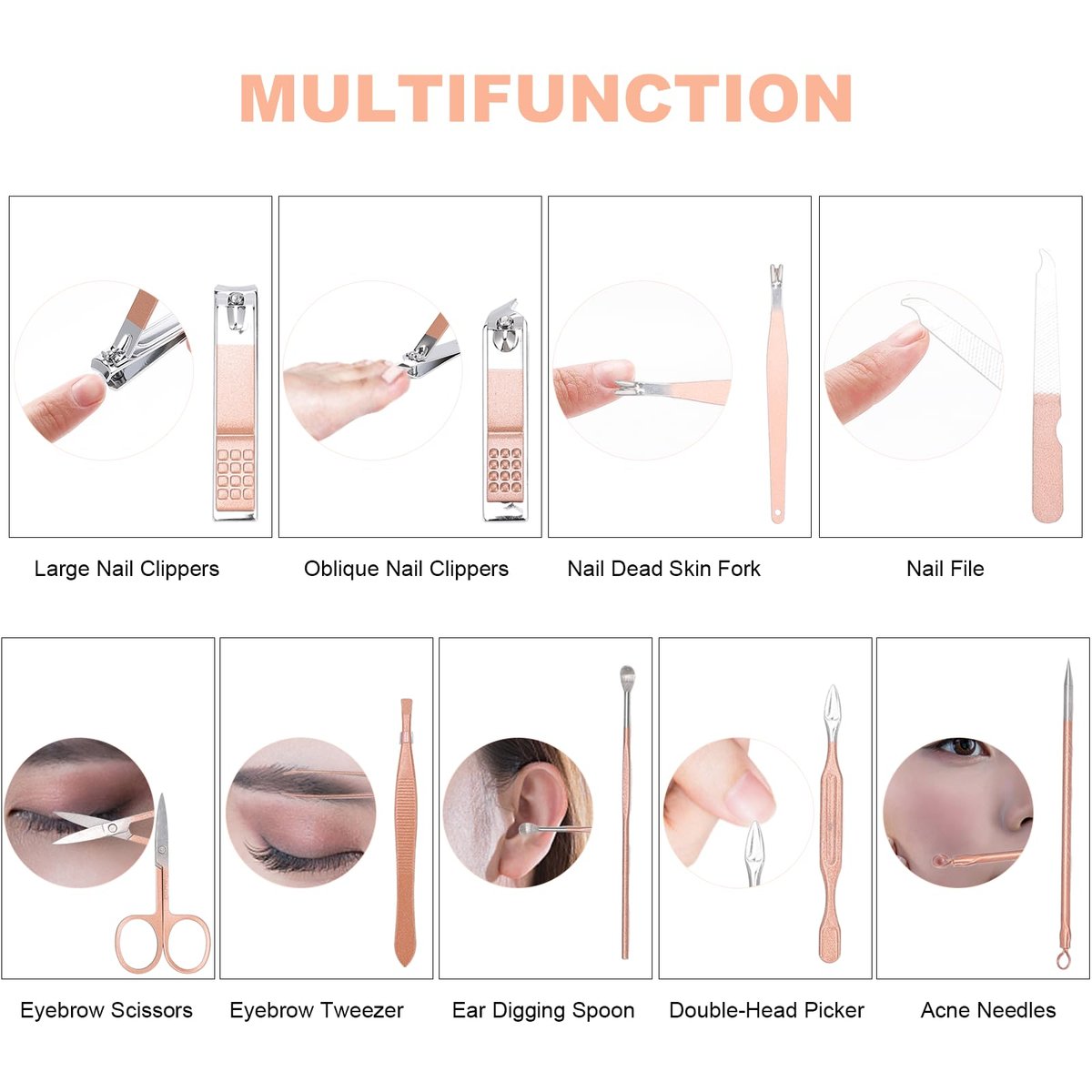 Rose Gold Manicure Set – 9-Piece Professional Nail Clipper Kit for Grooming, Pedicure & Personal Care - görsel 5