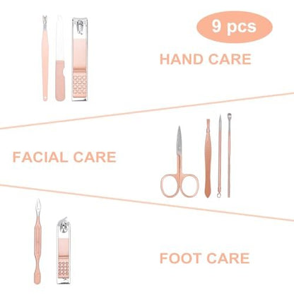Rose Gold Manicure Set – 9-Piece Professional Nail Clipper Kit for Grooming, Pedicure & Personal Care