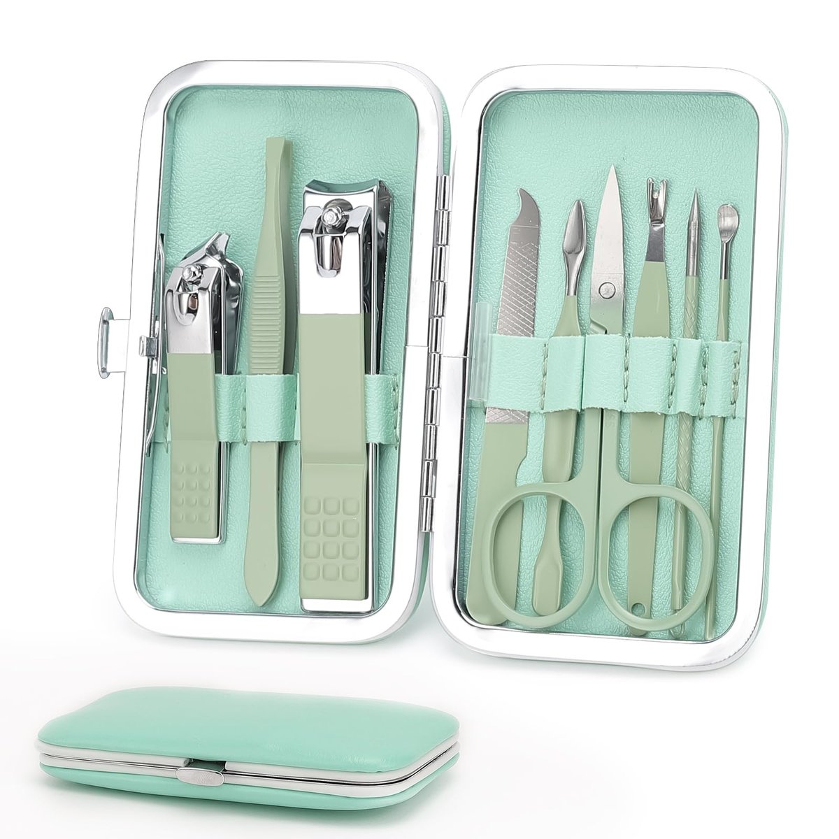 WOILLIO 9-Piece Manicure & Pedicure Set – Premium Nail Clipper Kit for Men & Women, Green - görsel 1