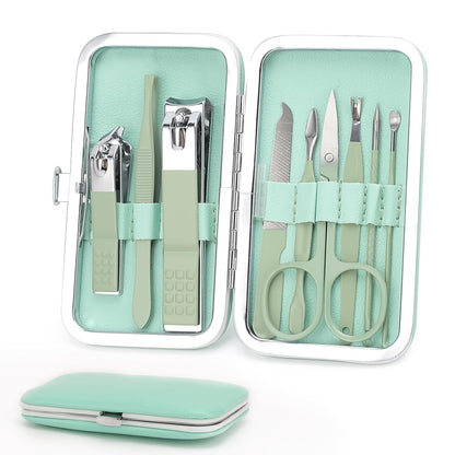 WOILLIO 9-Piece Manicure & Pedicure Set – Premium Nail Clipper Kit for Men & Women, Green