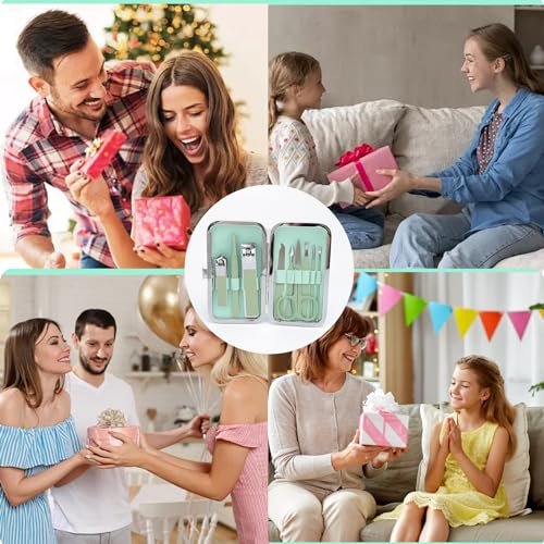 WOILLIO 9-Piece Manicure & Pedicure Set – Premium Nail Clipper Kit for Men & Women, Green - görsel 14