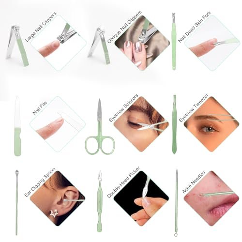 WOILLIO 9-Piece Manicure & Pedicure Set – Premium Nail Clipper Kit for Men & Women, Green - görsel 8