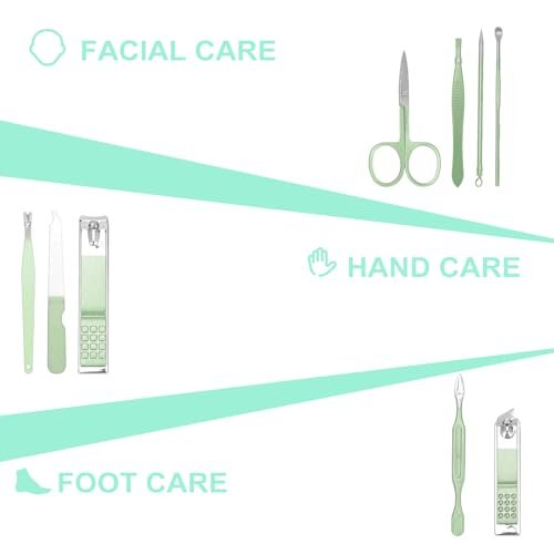 WOILLIO 9-Piece Manicure & Pedicure Set – Premium Nail Clipper Kit for Men & Women, Green - görsel 6