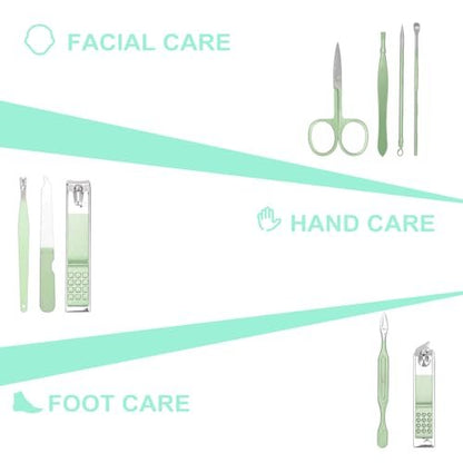 WOILLIO 9-Piece Manicure & Pedicure Set – Premium Nail Clipper Kit for Men & Women, Green
