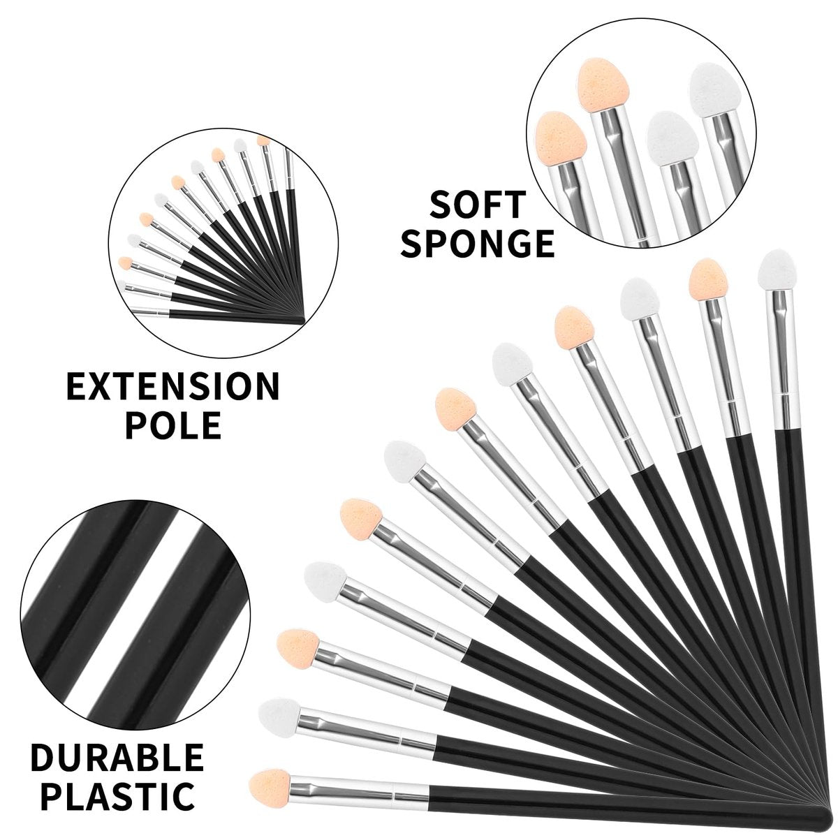 12-Pack Long Eyeshadow Applicator Sponge Set – Reusable Professional Eyeshadow Brushes for Women - görsel 3