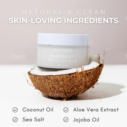 Manjeri Skincare Coconut Bliss Body Scrub – Luxurious Exfoliator for Smooth, Soft Skin