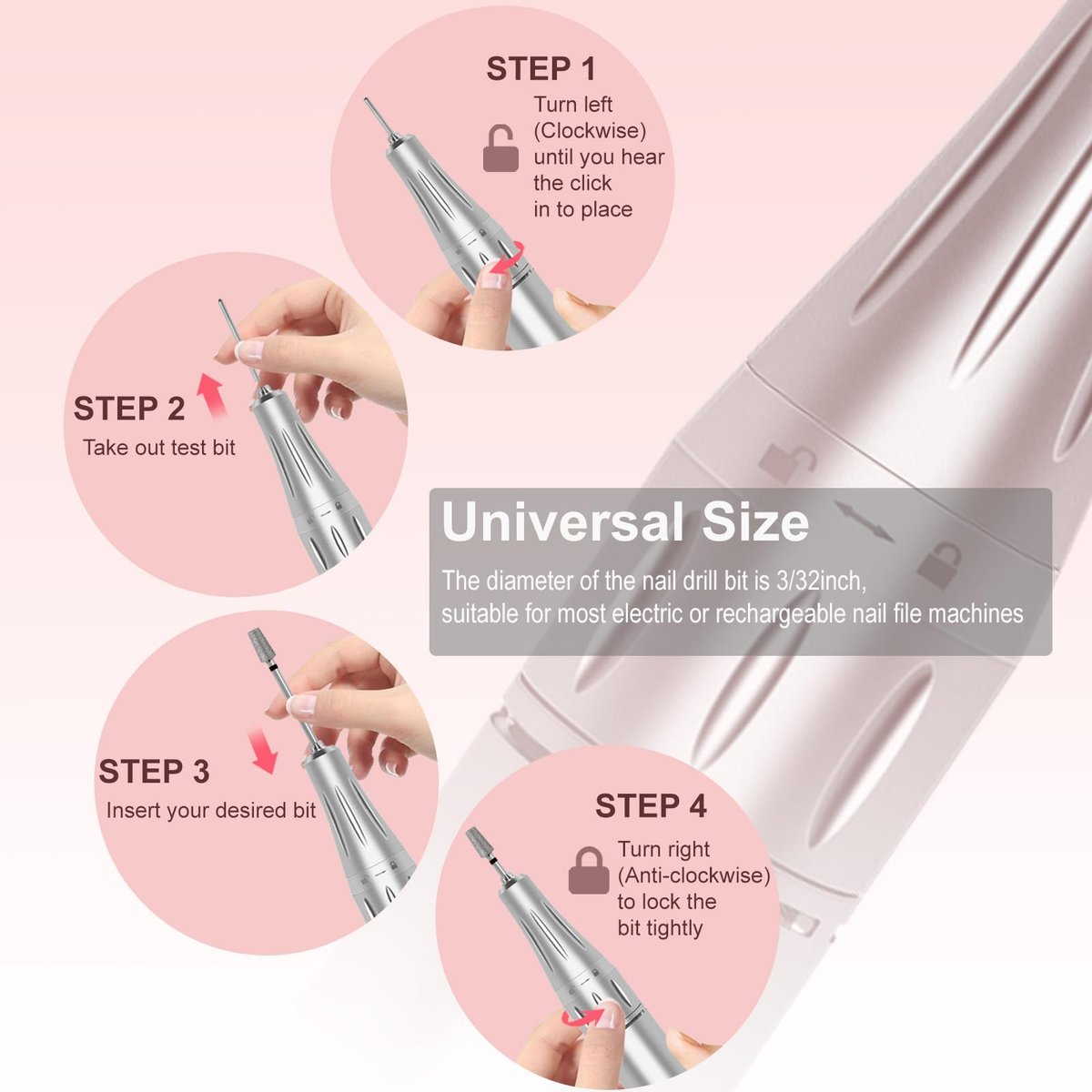 HungGato Tapered Barrel Shape Cuticle Nail Drill Bits, Diamond Drill Bits 3/32” – Professional Safety Cuticle Clean Drill for Electric Manicure (Coarse) - görsel 7