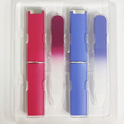 2-Pack Mini Glass Nail File with Case – 2mm Thin Crystal Files for Natural Nails, Gentle Double-Sided Etched, Fine Grit, Travel-Friendly, Czech Glass, Gift Package