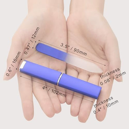 2-Pack Mini Glass Nail File with Case – 2mm Thin Crystal Files for Natural Nails, Gentle Double-Sided Etched, Fine Grit, Travel-Friendly, Czech Glass, Gift Package