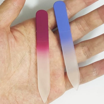 2-Pack Mini Glass Nail File with Case – 2mm Thin Crystal Files for Natural Nails, Gentle Double-Sided Etched, Fine Grit, Travel-Friendly, Czech Glass, Gift Package