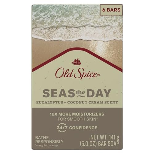 Old Spice Premium Bar Soap, Seas The Day Eucalyptus and Coconut Cream Scent, 5.0 oz (Pack of 6) Avelisse