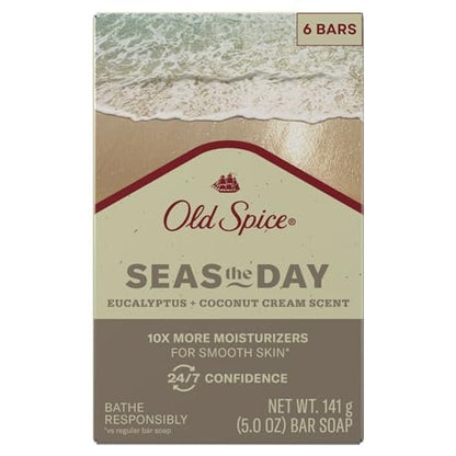Old Spice Premium Bar Soap, Seas The Day Eucalyptus and Coconut Cream Scent, 5.0 oz (Pack of 6) Avelisse