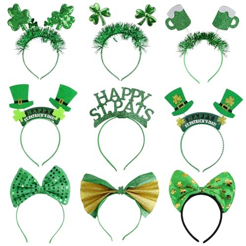 GoosWexmzl 9-Piece St. Patrick's Day Headband Set - Green Shamrock Clover Headwear for Women & Girls - görsel 2