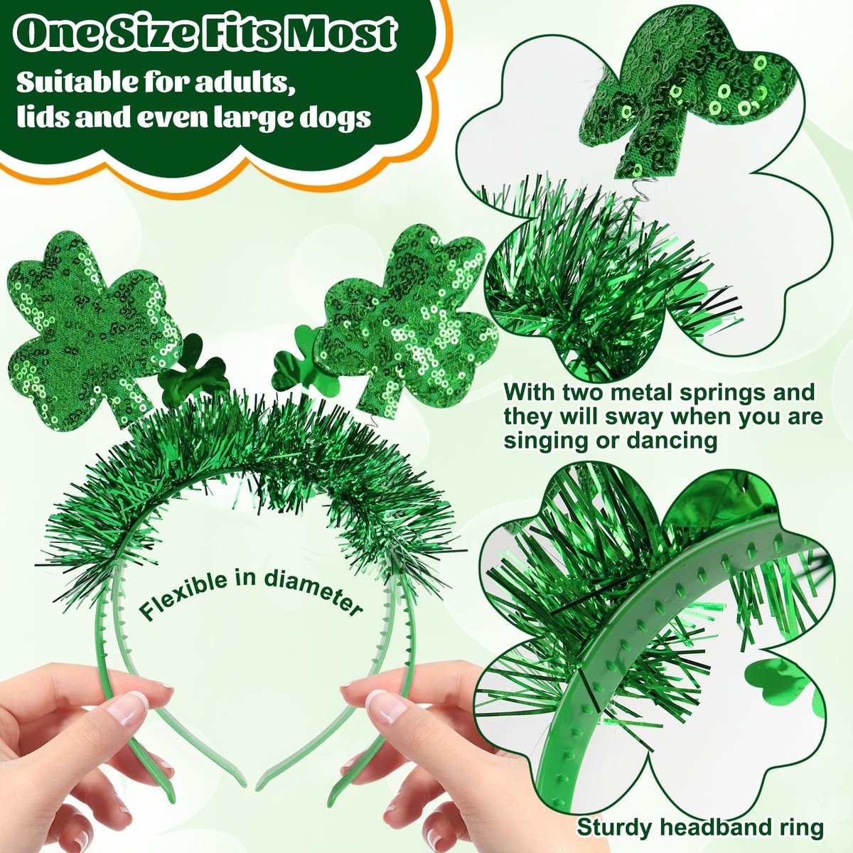 GoosWexmzl 9-Piece St. Patrick's Day Headband Set - Green Shamrock Clover Headwear for Women & Girls - görsel 7