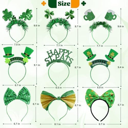 GoosWexmzl 9-Piece St. Patrick's Day Headband Set - Green Shamrock Clover Headwear for Women & Girls