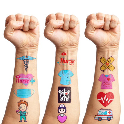 96 PCS Nurse Week Pre-cut Temporary Tattoos - Ambulance, Car, Medical Designs for Kids & Adults - Party Favors, School Prizes, Emergency Hospital Doctor Gift