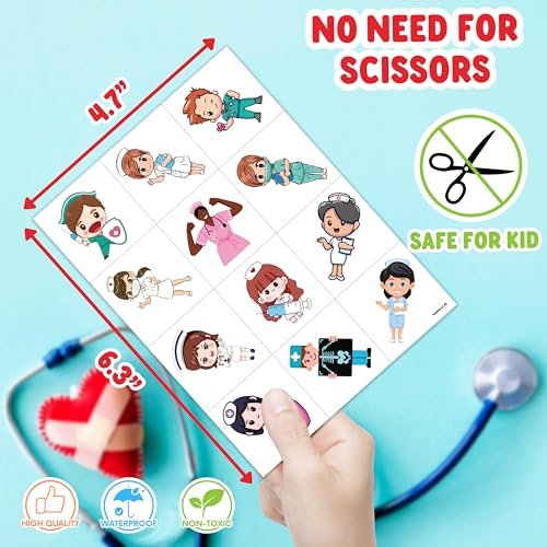 96 PCS Nurse Week Pre-cut Temporary Tattoos - Ambulance, Car, Medical Designs for Kids & Adults - Party Favors, School Prizes, Emergency Hospital Doctor Gift - görsel 10
