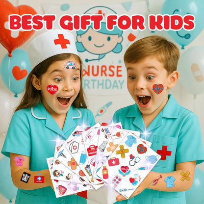 96 PCS Nurse Week Pre-cut Temporary Tattoos - Ambulance, Car, Medical Designs for Kids & Adults - Party Favors, School Prizes, Emergency Hospital Doctor Gift