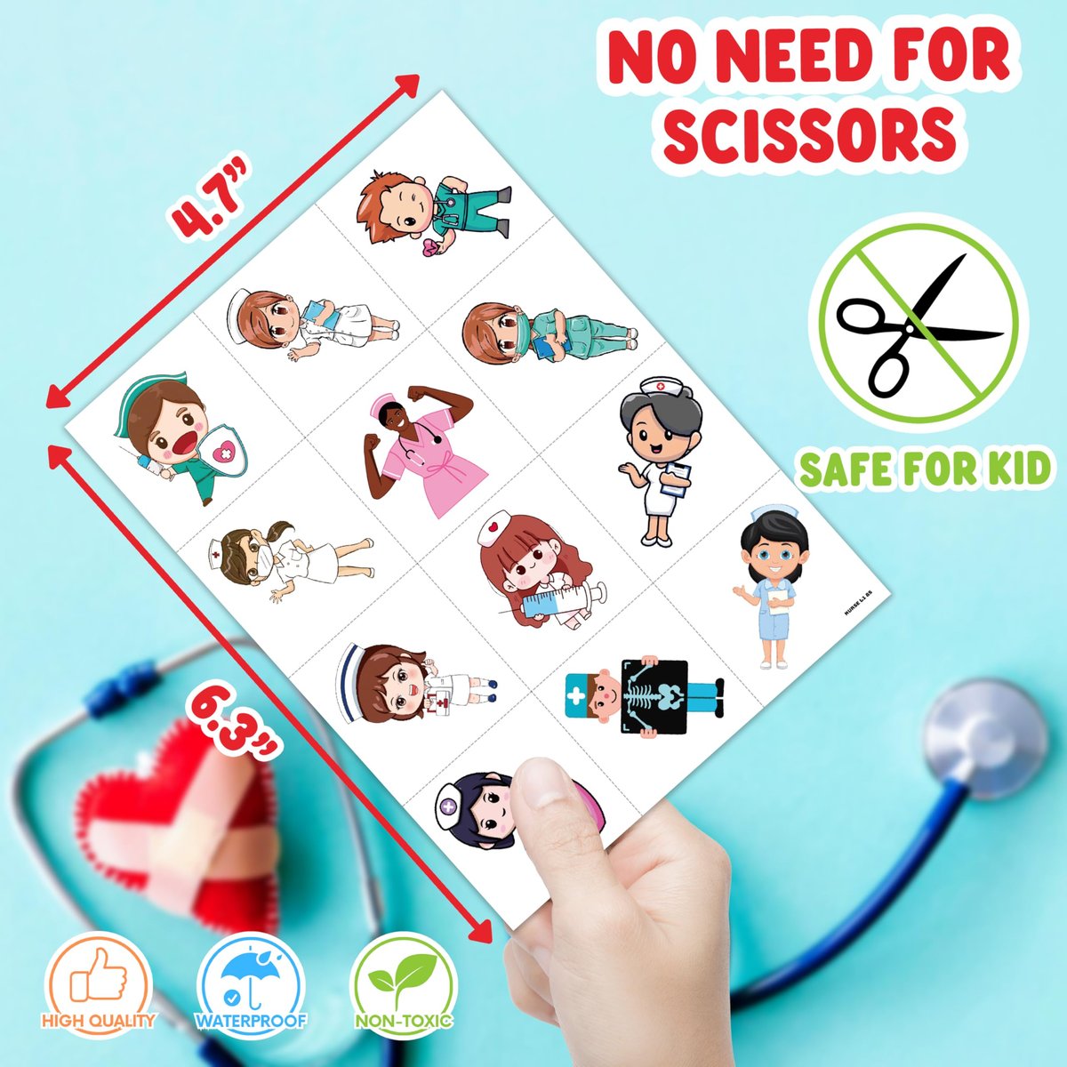 96 PCS Nurse Week Pre-cut Temporary Tattoos - Ambulance, Car, Medical Designs for Kids & Adults - Party Favors, School Prizes, Emergency Hospital Doctor Gift - görsel 9
