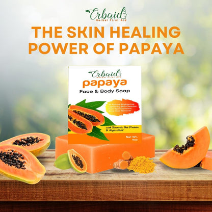 Erbaid Papaya Soap Face & Body Wash – Brightening Soap Bar for Dark Spots, Acne, Scars, Even Tone – with Turmeric, Kojic Acid & Essential Oils – All Skin Types