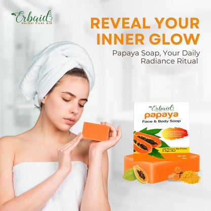 Erbaid Papaya Soap Face & Body Wash – Brightening Soap Bar for Dark Spots, Acne, Scars, Even Tone – with Turmeric, Kojic Acid & Essential Oils – All Skin Types