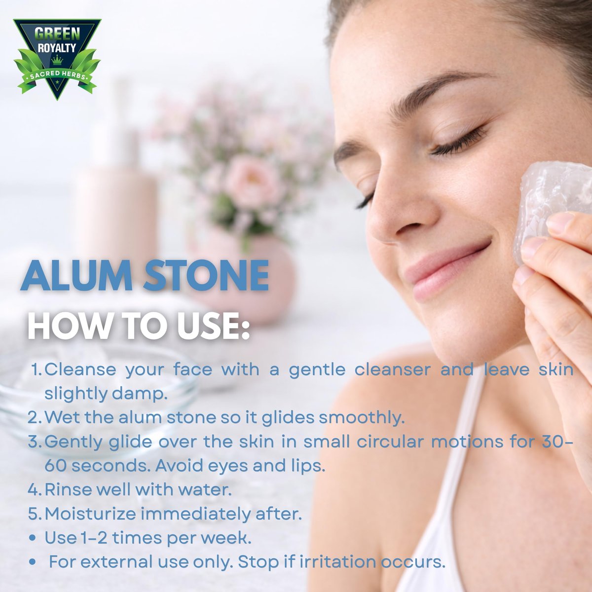 GREEN ROYALTY Alum Stone 4 oz - Natural Deodorant & Antiperspirant, Multi-Purpose Crystal for Skin Care, Shaving Stone Avelisse