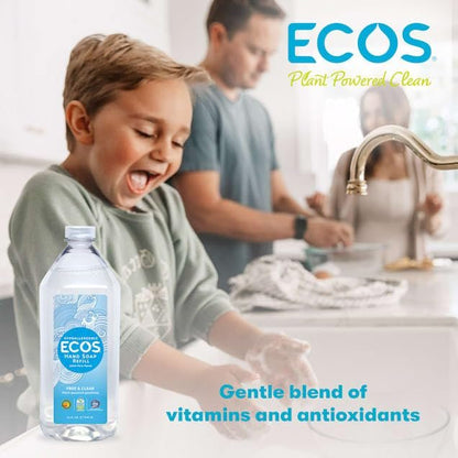 ECOS Supercharged Squeaky Clean Free & Clear Refill Hand Soap (2 Pack) - 32 Fl Oz Each, Plant-Based, Hypoallergenic, Dye-Free & Fragrance-Free Avelisse
