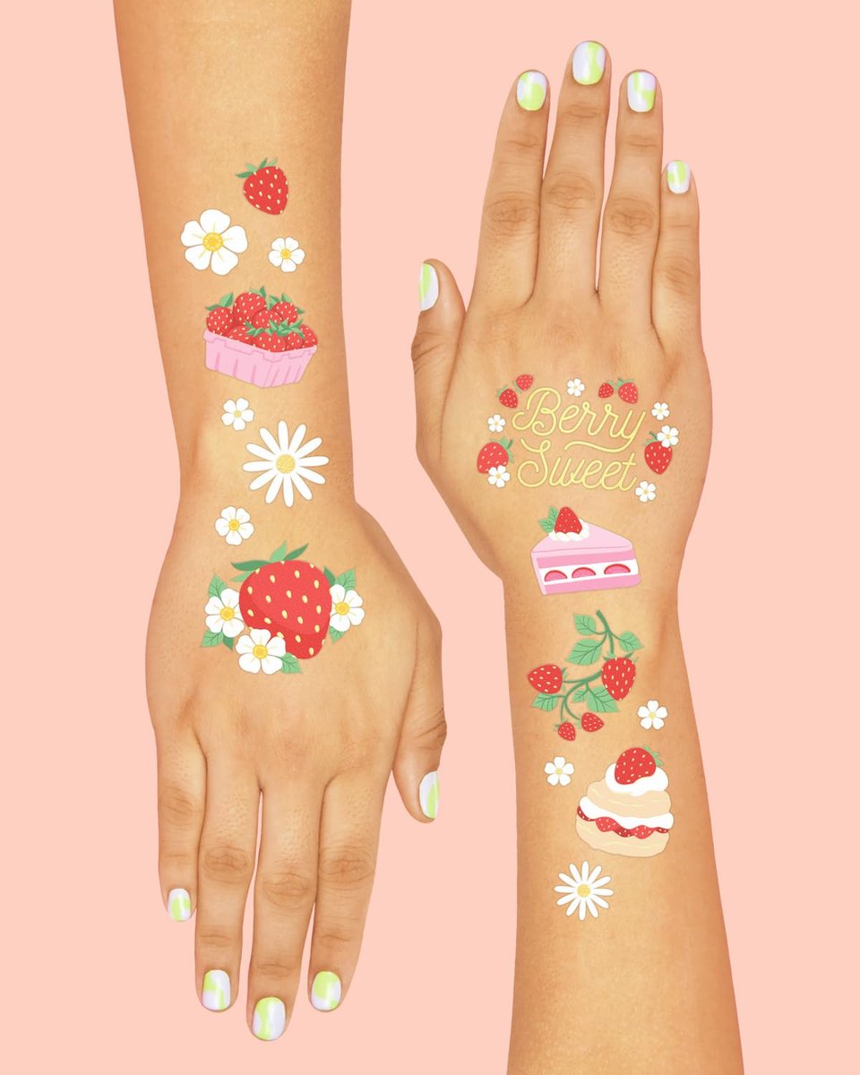 xo, Fetti Strawberry Party Temporary Tattoos - 60 Styles | Dessert Birthday Party Decorations, Berry Sweet Cute Accessory, Garden Tea Theme Favor, Summer Home Activity, Easter Basket - görsel 7