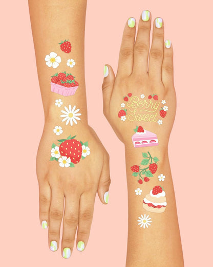 xo, Fetti Strawberry Party Temporary Tattoos - 60 Styles | Dessert Birthday Party Decorations, Berry Sweet Cute Accessory, Garden Tea Theme Favor, Summer Home Activity, Easter Basket