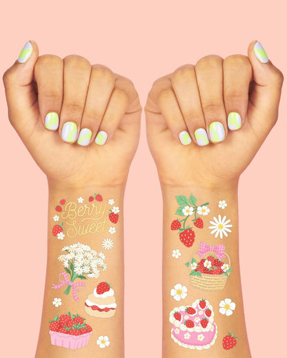 xo, Fetti Strawberry Party Temporary Tattoos - 60 Styles | Dessert Birthday Party Decorations, Berry Sweet Cute Accessory, Garden Tea Theme Favor, Summer Home Activity, Easter Basket