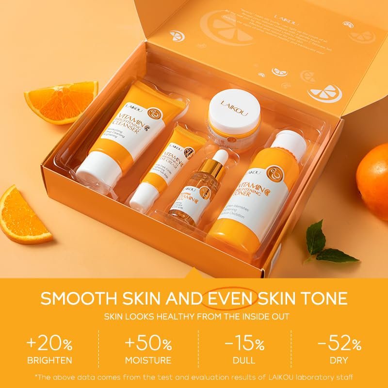 5-Piece Vitamin C Skincare Gift Set for Teenage Girls – Hydrating Facial Cleanser, Toner, Serum, Eye Cream & Moisturizer Travel Kit Avelisse