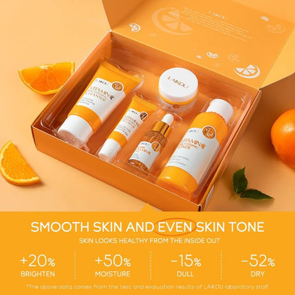 5-Piece Vitamin C Skincare Gift Set for Teenage Girls – Hydrating Facial Cleanser, Toner, Serum, Eye Cream & Moisturizer Travel Kit Avelisse