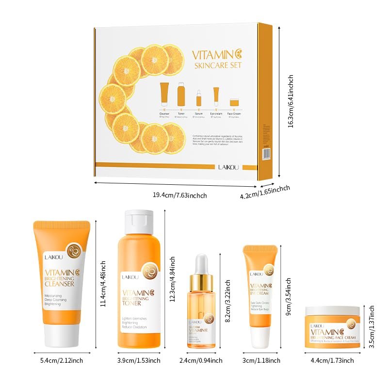 5-Piece Vitamin C Skincare Gift Set for Teenage Girls – Hydrating Facial Cleanser, Toner, Serum, Eye Cream & Moisturizer Travel Kit Avelisse