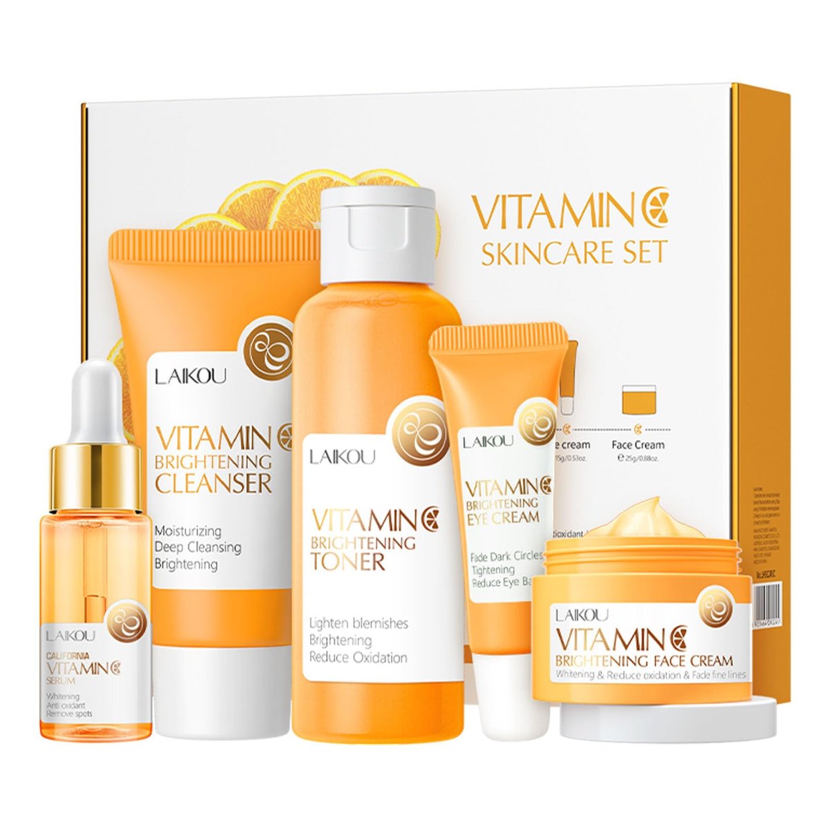 5-Piece Vitamin C Skincare Gift Set for Teenage Girls – Hydrating Facial Cleanser, Toner, Serum, Eye Cream & Moisturizer Travel Kit Avelisse