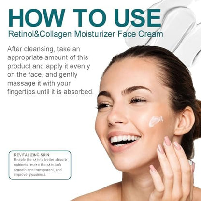 Retinol Collagen Cream with 5% Hyaluronic Acid - Anti-Aging Face Moisturizer for Firming, Lifting & Wrinkle Reduction - 24-Hour Hydration for All Skin Types