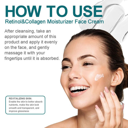 Retinol Collagen Cream with 5% Hyaluronic Acid - Anti-Aging Face Moisturizer for Firming, Lifting & Wrinkle Reduction - 24-Hour Hydration for All Skin Types