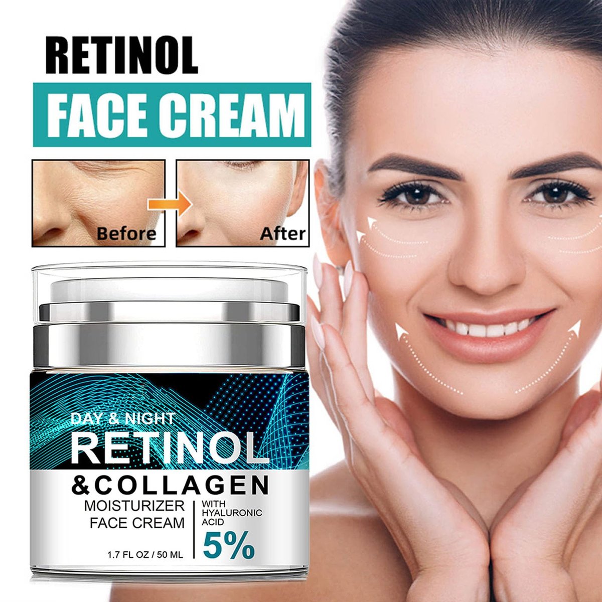 Retinol Collagen Cream with 5% Hyaluronic Acid - Anti-Aging Face Moisturizer for Firming, Lifting & Wrinkle Reduction - 24-Hour Hydration for All Skin Types - görsel 3