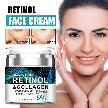 Retinol Collagen Cream with 5% Hyaluronic Acid - Anti-Aging Face Moisturizer for Firming, Lifting & Wrinkle Reduction - 24-Hour Hydration for All Skin Types