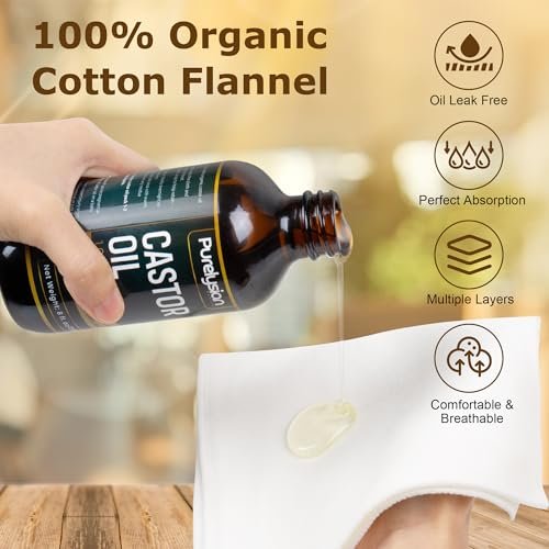 Purelysian Beauty Castor Oil Pack Wrap Organic Cotton - 7 Piece Castor Oil Kit for Stomach and Liver Detox (8 fl oz / 237 ml) Avelisse