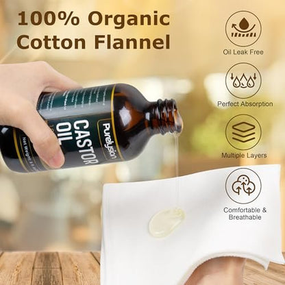 Purelysian Beauty Castor Oil Pack Wrap Organic Cotton - 7 Piece Castor Oil Kit for Stomach and Liver Detox (8 fl oz / 237 ml) Avelisse